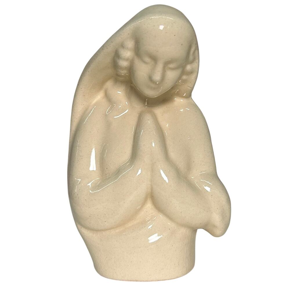 Praying Figure VTG Planter with Silk Palm, Christian Holiday Gift Decor - Saint
